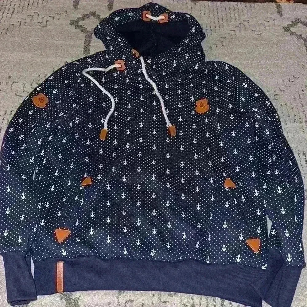 StyleDome Navy Anchor Hoodie size M made to look like wanakome